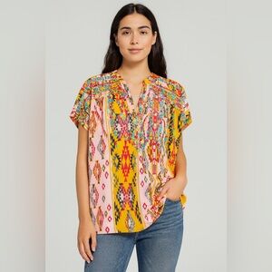 Faveur Women’s Colorful Aztec Embroidered V Neck Blouse Size Large